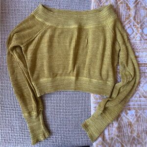 Free People Mustard Ribbed Knit Sweater